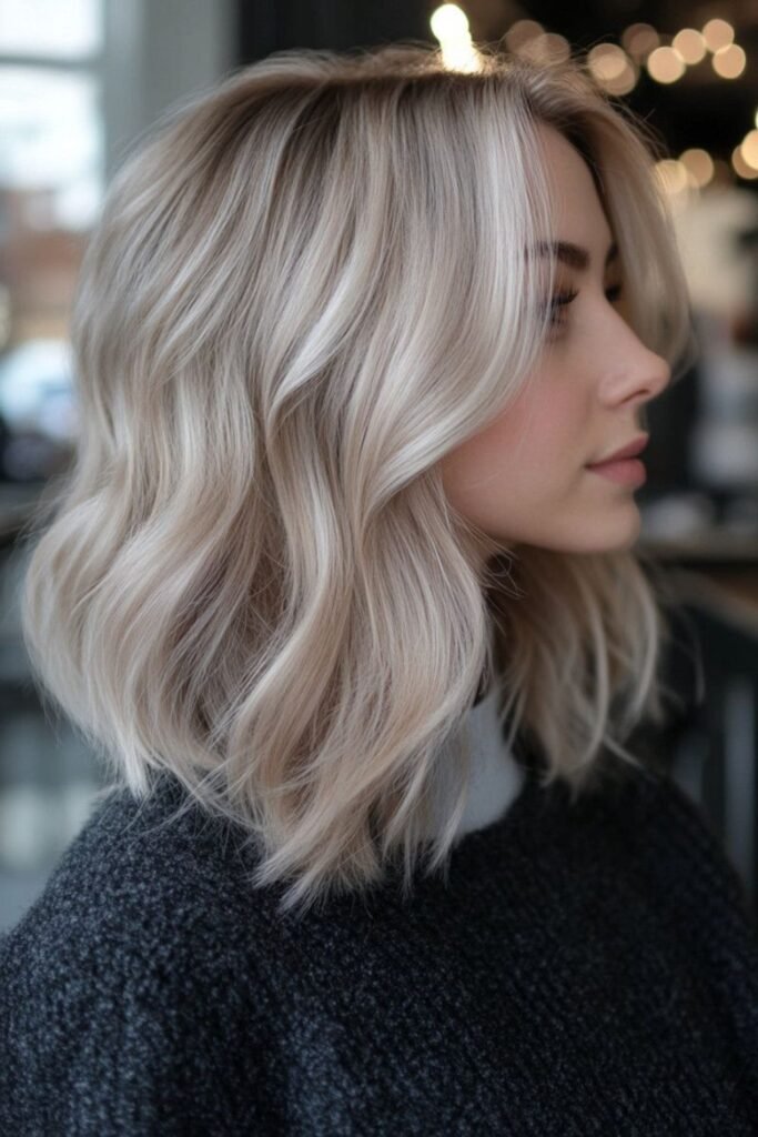 3. Icy Pearl Blonde Lob with Shadow Root