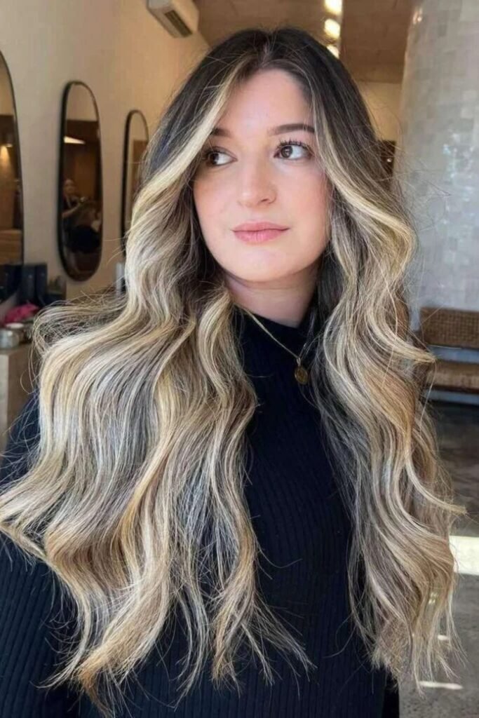 13. Dark Base with Chunky Blonde Highlights