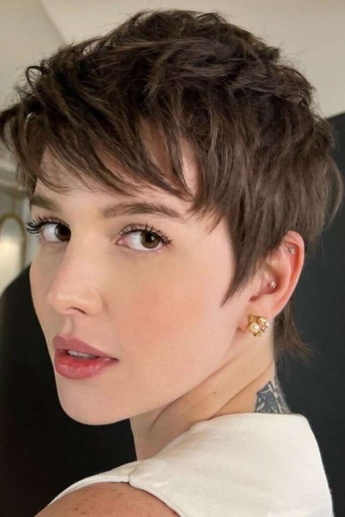 6. Choppy Brunette Pixie with Wispy Nape