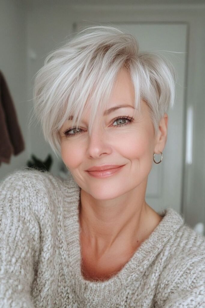 14. Silver Long-Fringe Asymmetrical Pixie